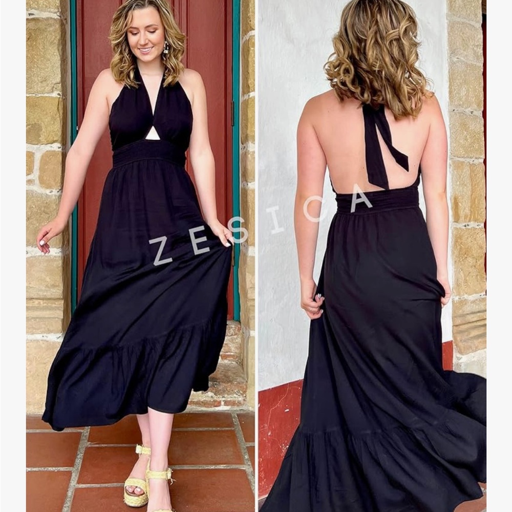 Sexy Crossover Halter Neck Cut Out Backless Flowy A Line Maxi Dress